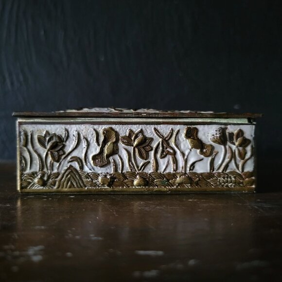 Antique Chinese Enamel on Brass Floral Cigarette Box With Hinged Lid *Read - Picture 7 of 11